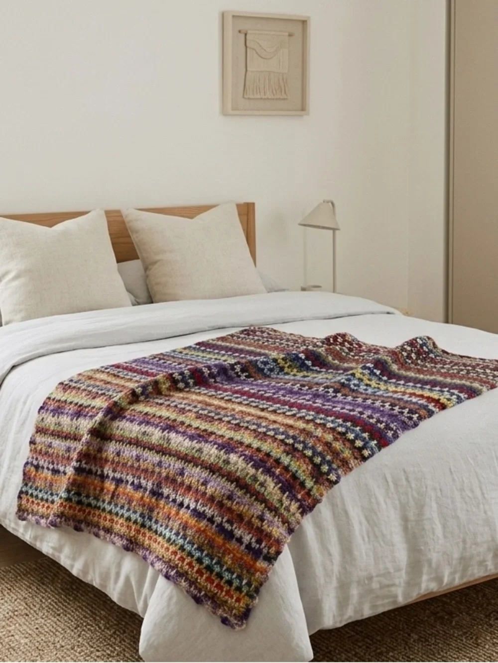 Rare Vintage 60s 70s Multicolor Crochet Afghan Psychedelic Scrappy Blanket Quilt